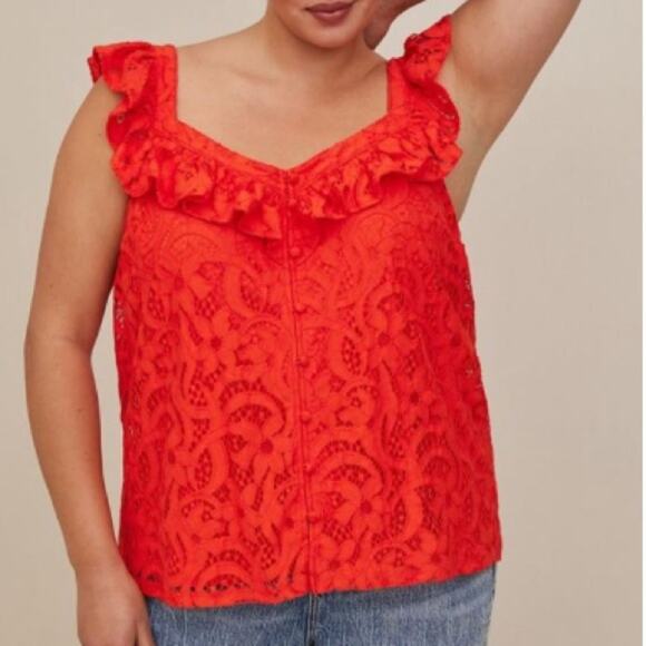 Torrid ORANGE COTTON LACE RUFFLE CAMI - Picture 1 of 9